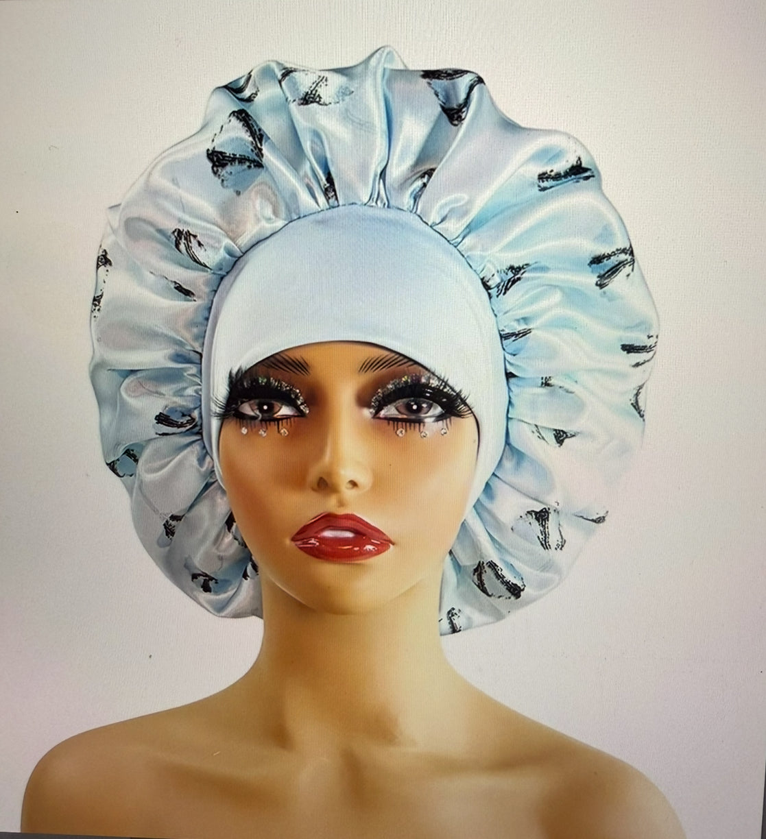 Light Blue Butterfly Satin Bonnet