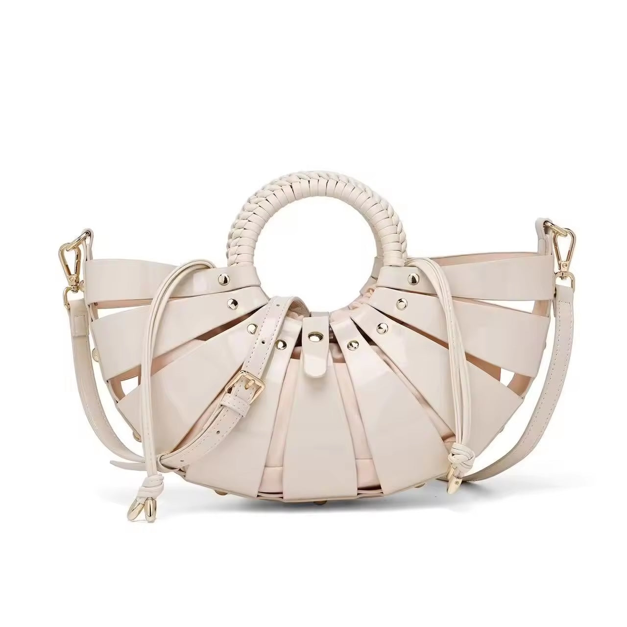 Women Fan Shaped Hollow Out Basket Bag