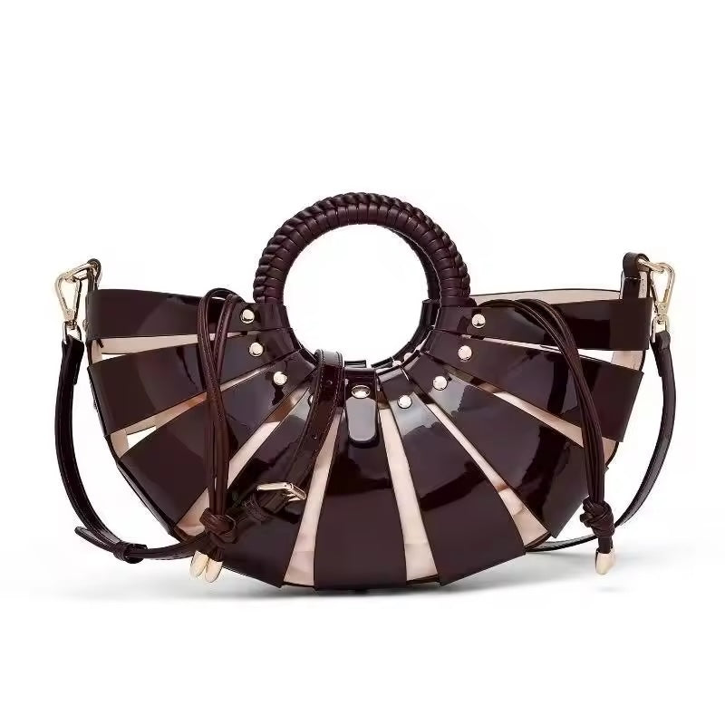 Women Fan Shaped Hollow Out Basket Bag