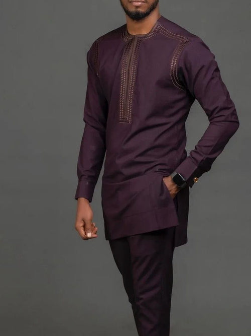 African Men's Formal Clothes Dashiki Shirt and Pant Two Piece Suit Traditional Long Sleeve Outfits