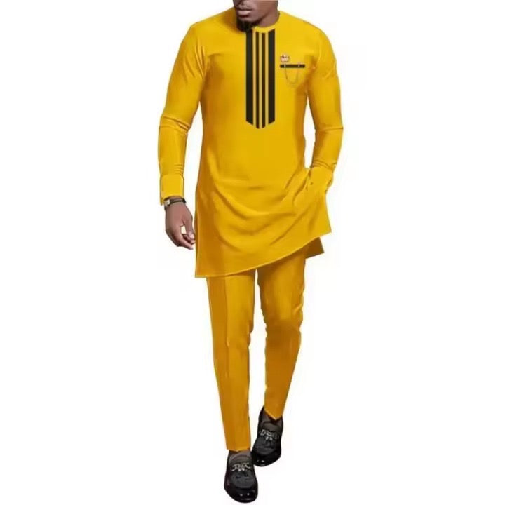 Men’s Mustard Yellow African Kaftan | Modern 2-Piece Outfit