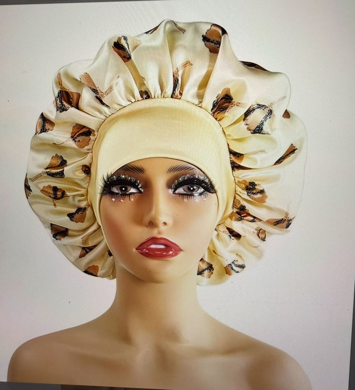 Beige Butterfly Satin Bonnet