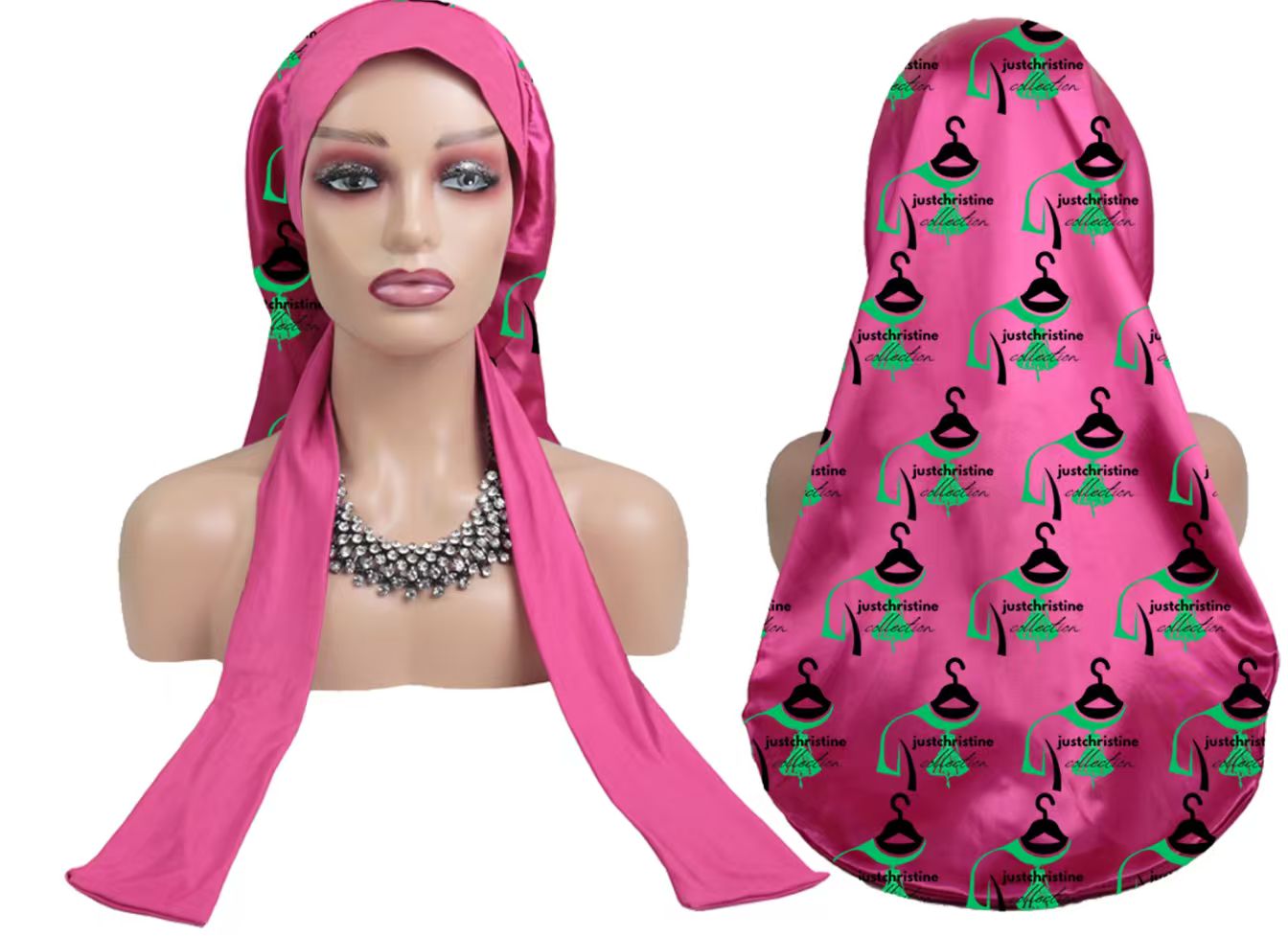 Hot pink  long Satin  Luxury Silky Hair Wrap bonnet