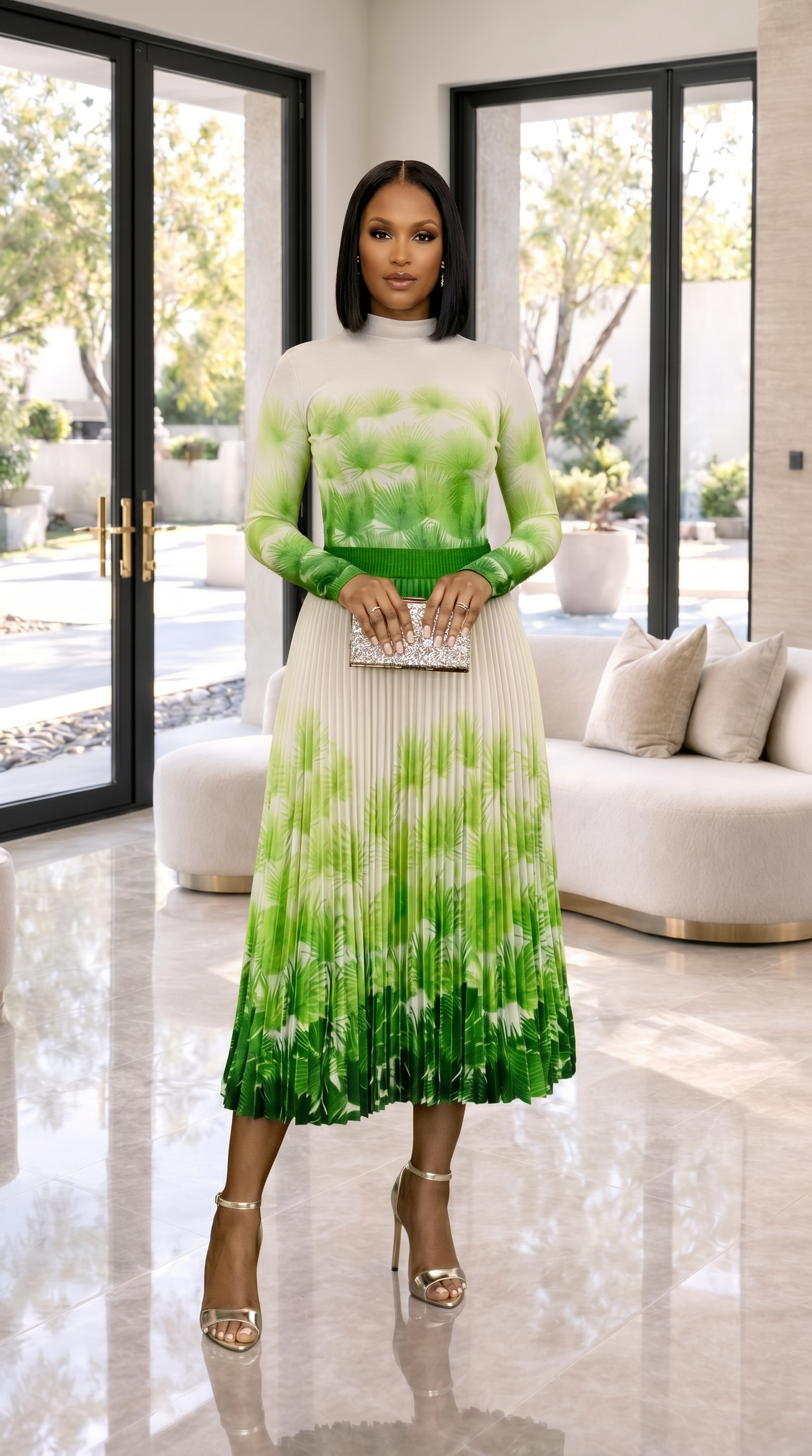 Mayele Emerald Garden Pleated two piece Skirt Set