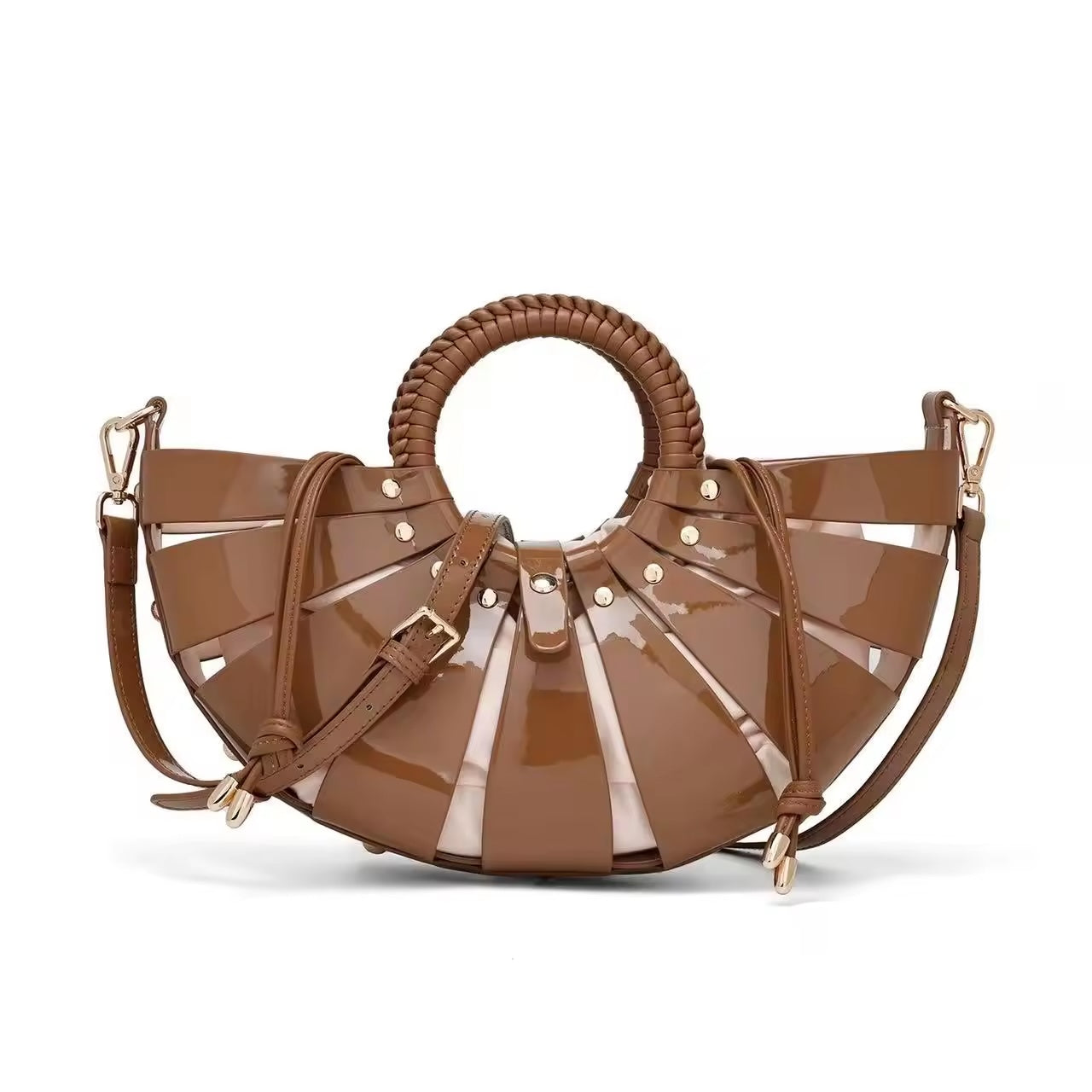 Women Fan Shaped Hollow Out Basket Bag
