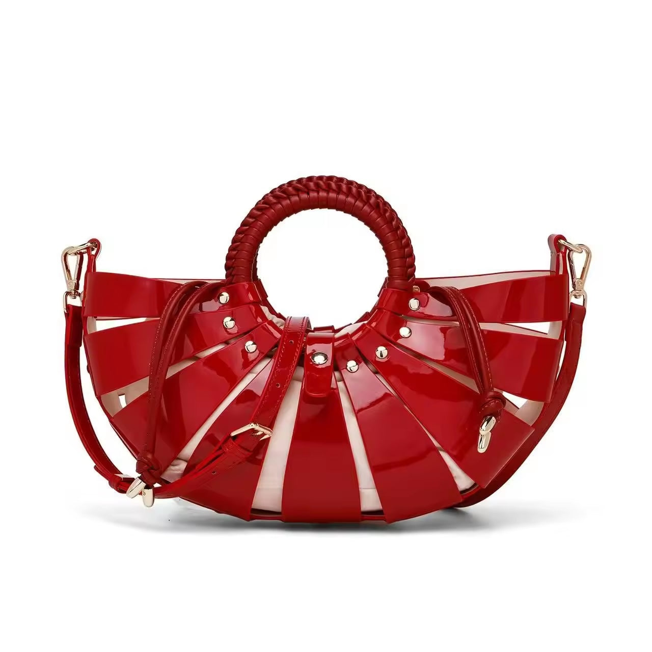 Women Fan Shaped Hollow Out Basket Bag