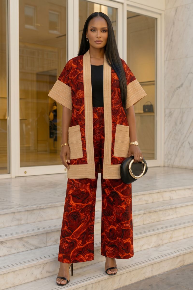 Mbombo Heritage Luxe Ashoke Mix with ankara  Pant Set